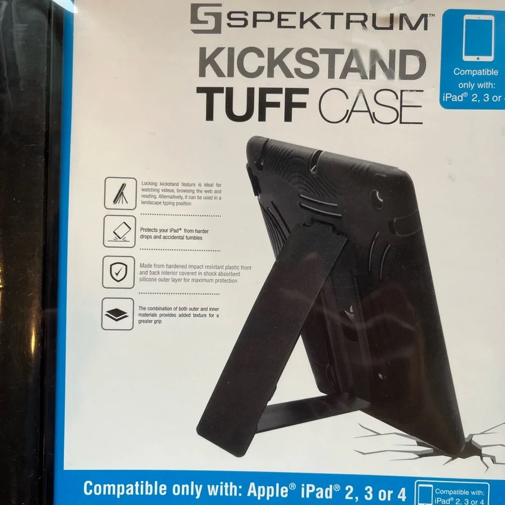 Black Kickstand Tuff Case for iPad 2, 3, 4